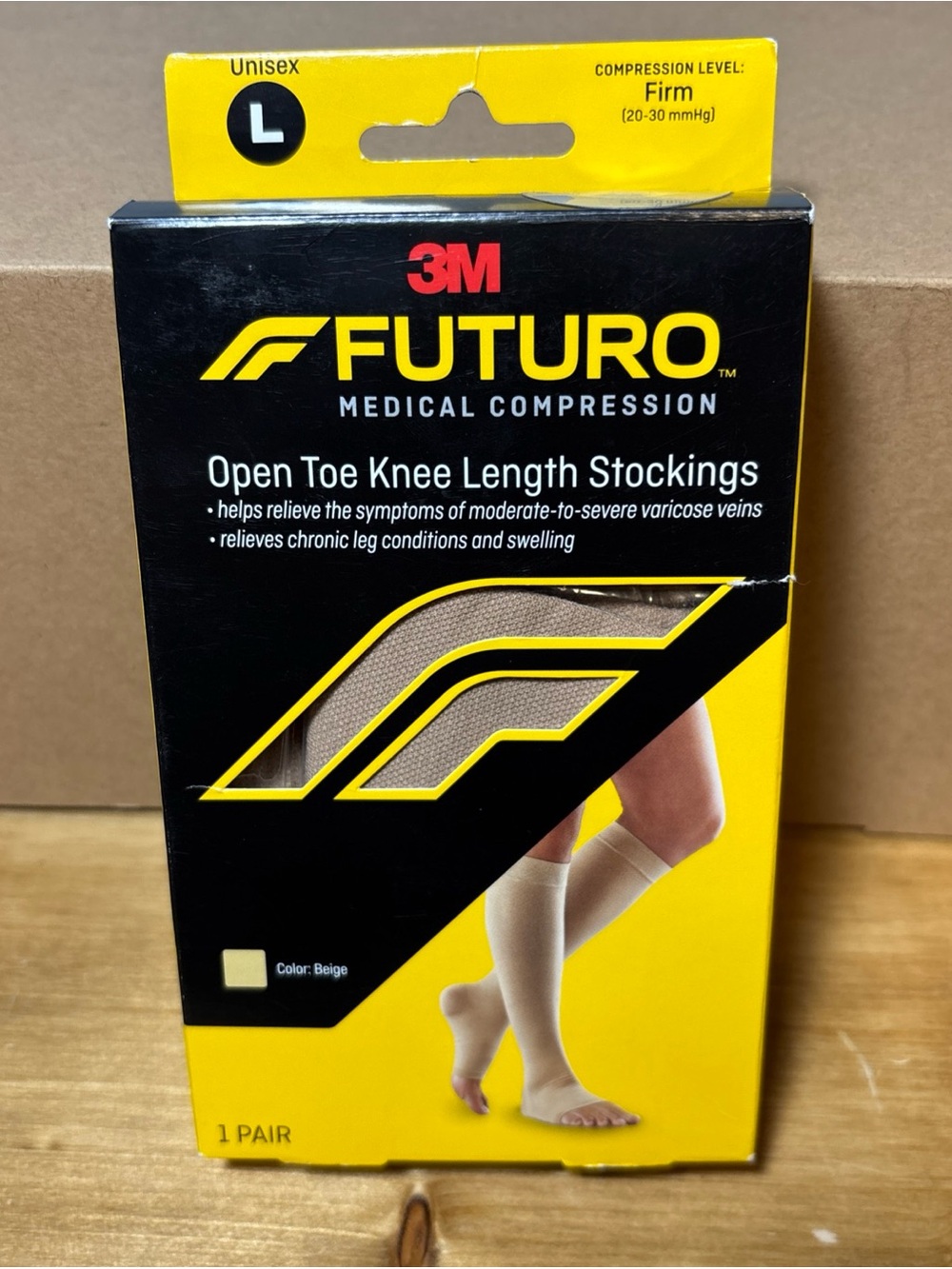 Futuro Medical Compression Open Toe Knee Length Stockings sz Large Firm Beige